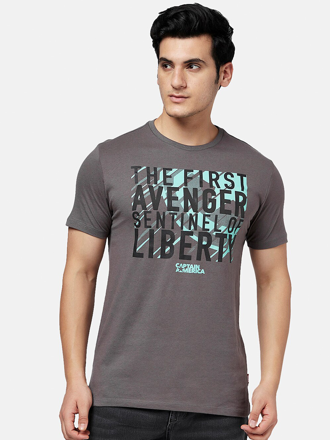 SF JEANS by Pantaloons Captain America Printed Slim Fit Casual Cotton T-shirt