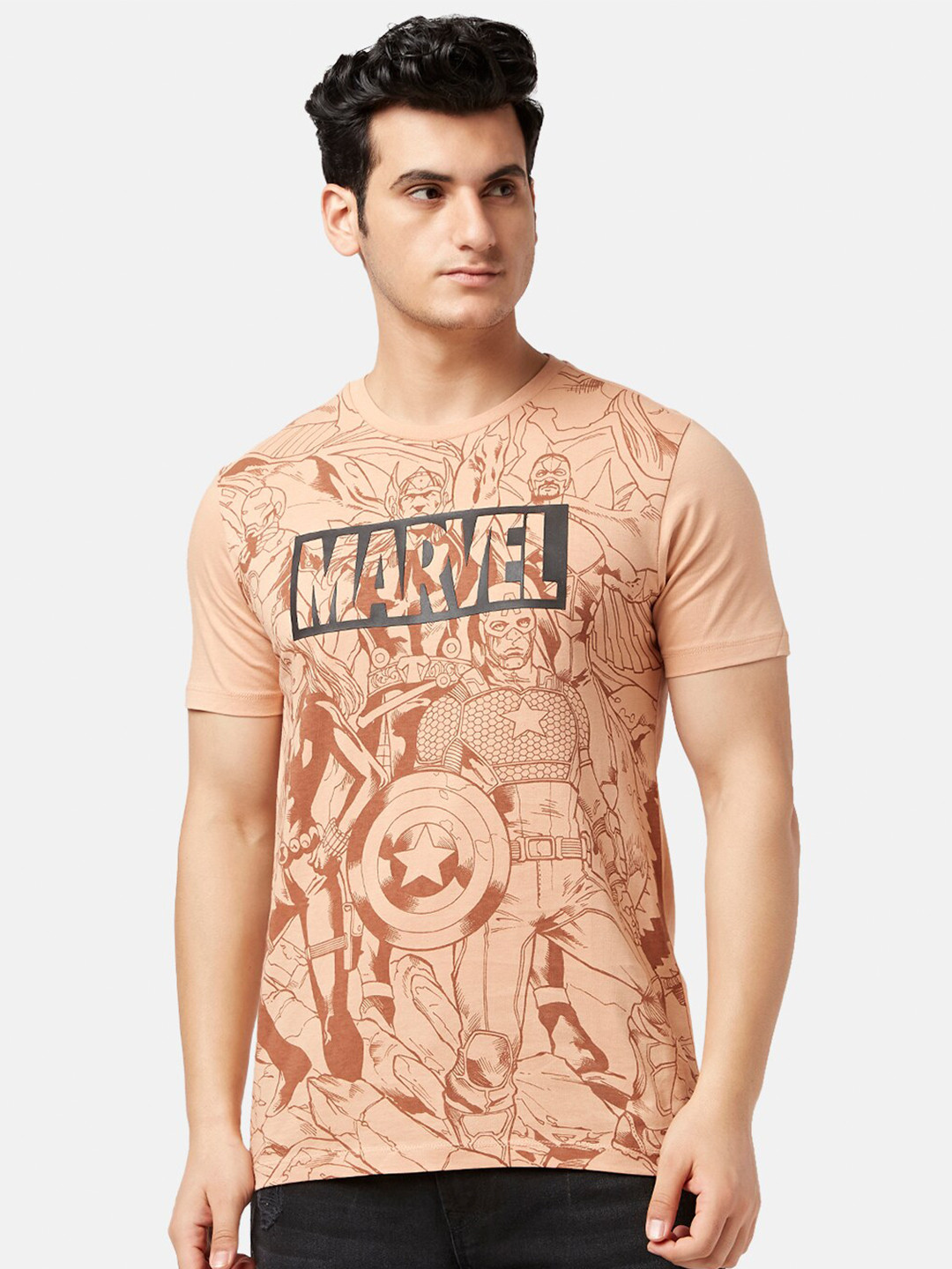 SF JEANS by Pantaloons Marvel Printed Slim Fit Cotton T-shirt