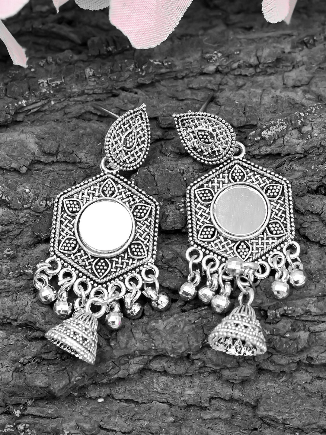 ROHINIKA Silver-Plated Oxidized Mirror Classic Drop Earrings