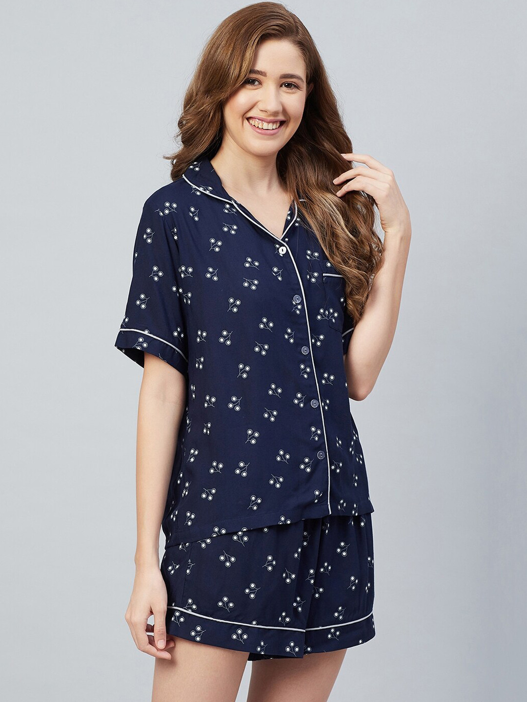 The Snug Studio Floral Printed Lapel Collar Shirt With Shorts