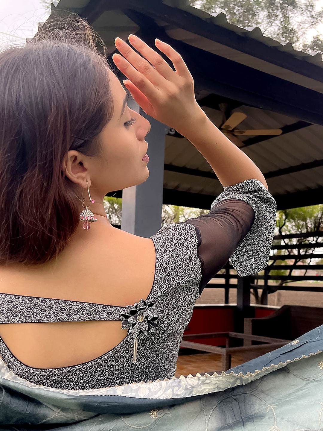 Bindigasm's Advi Metallic Stretchable Lycra Saree Blouse