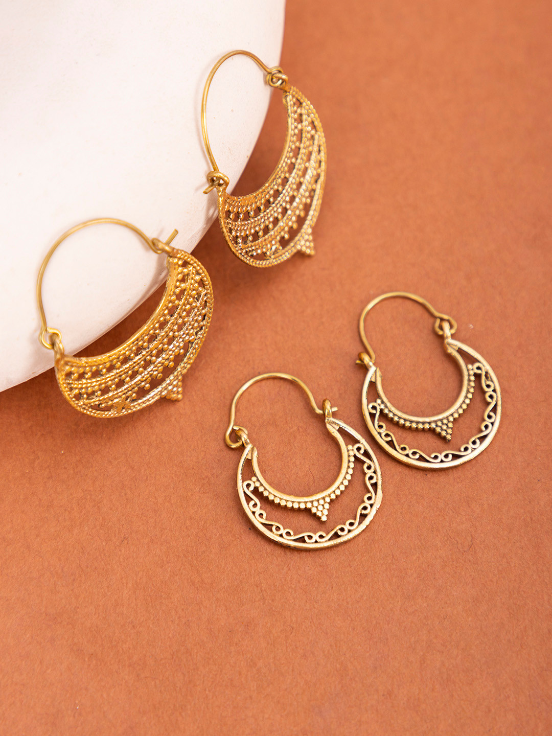 Studio One Love Pack Of 2 Brass-Plated Contemporary Drop Earrings