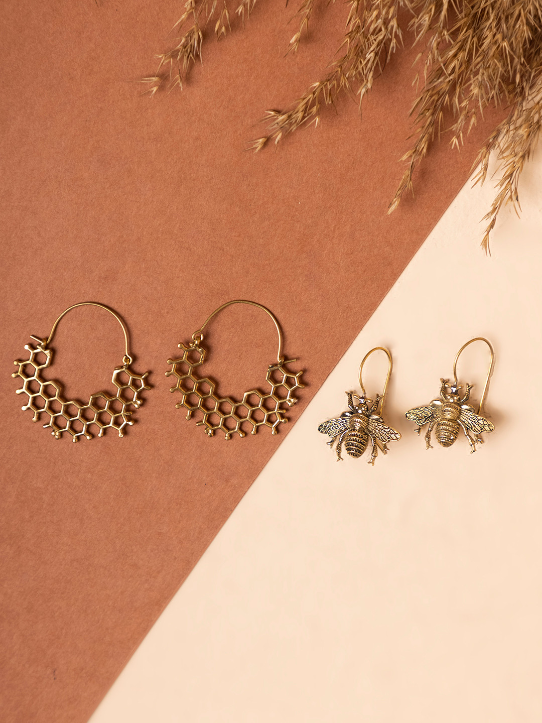Studio One Love Set Of 2 Brass-Plated Hoop And Drop Earrings