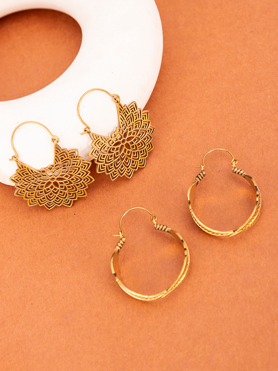 Studio One Love Pack Of 2 Brass-Plated Contemporary Drop Earrings