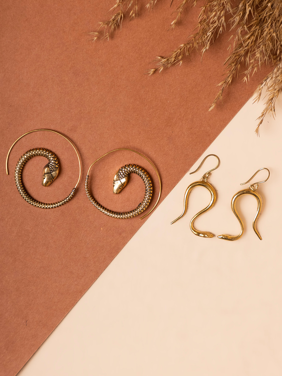 Studio One Love Set Of 2 Brass-Plated Hoop And Drop Earrings