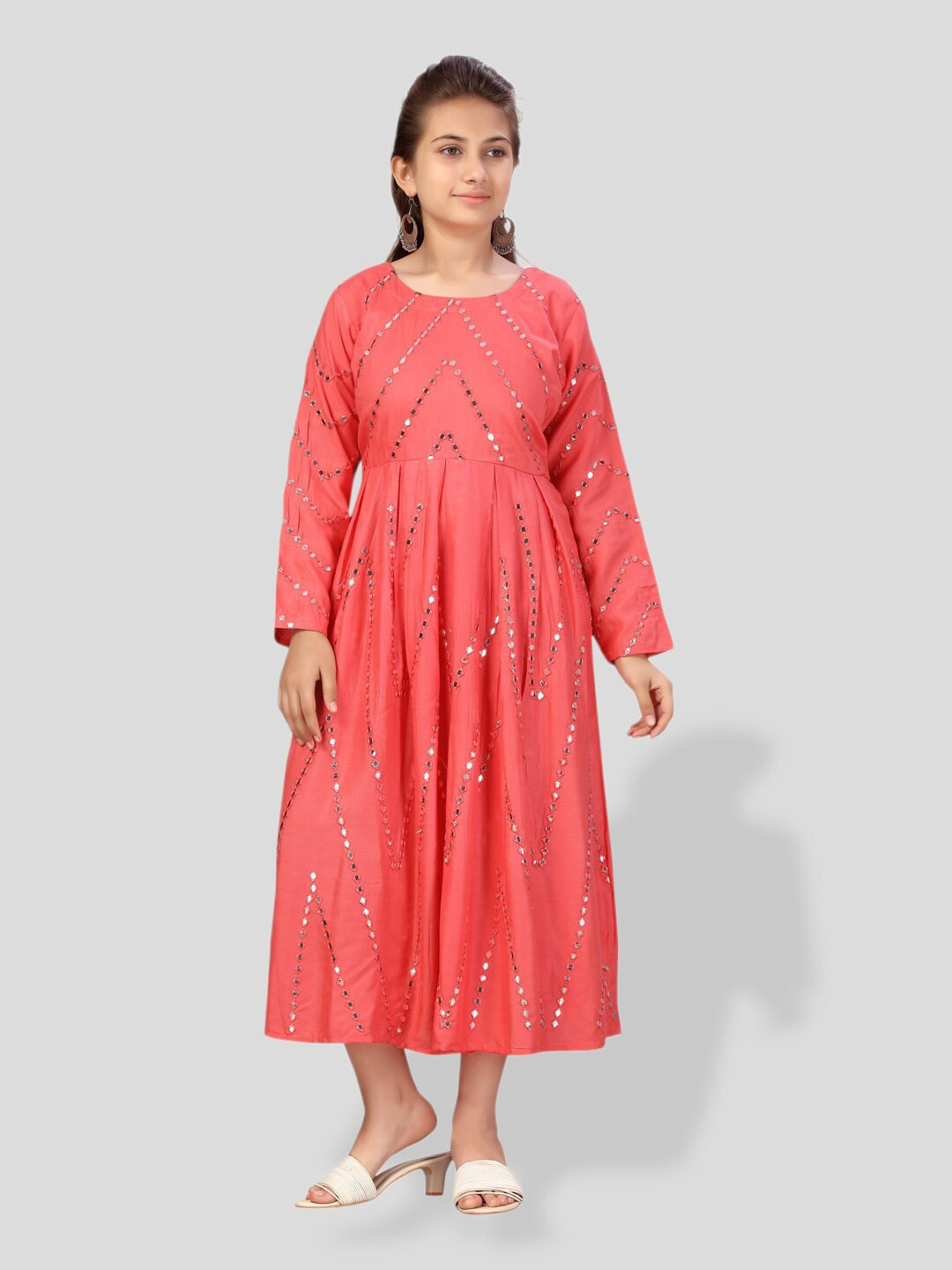 BAESD Girls Embellished Cotton Bling & Sparkly Fit & Flare Midi Dress