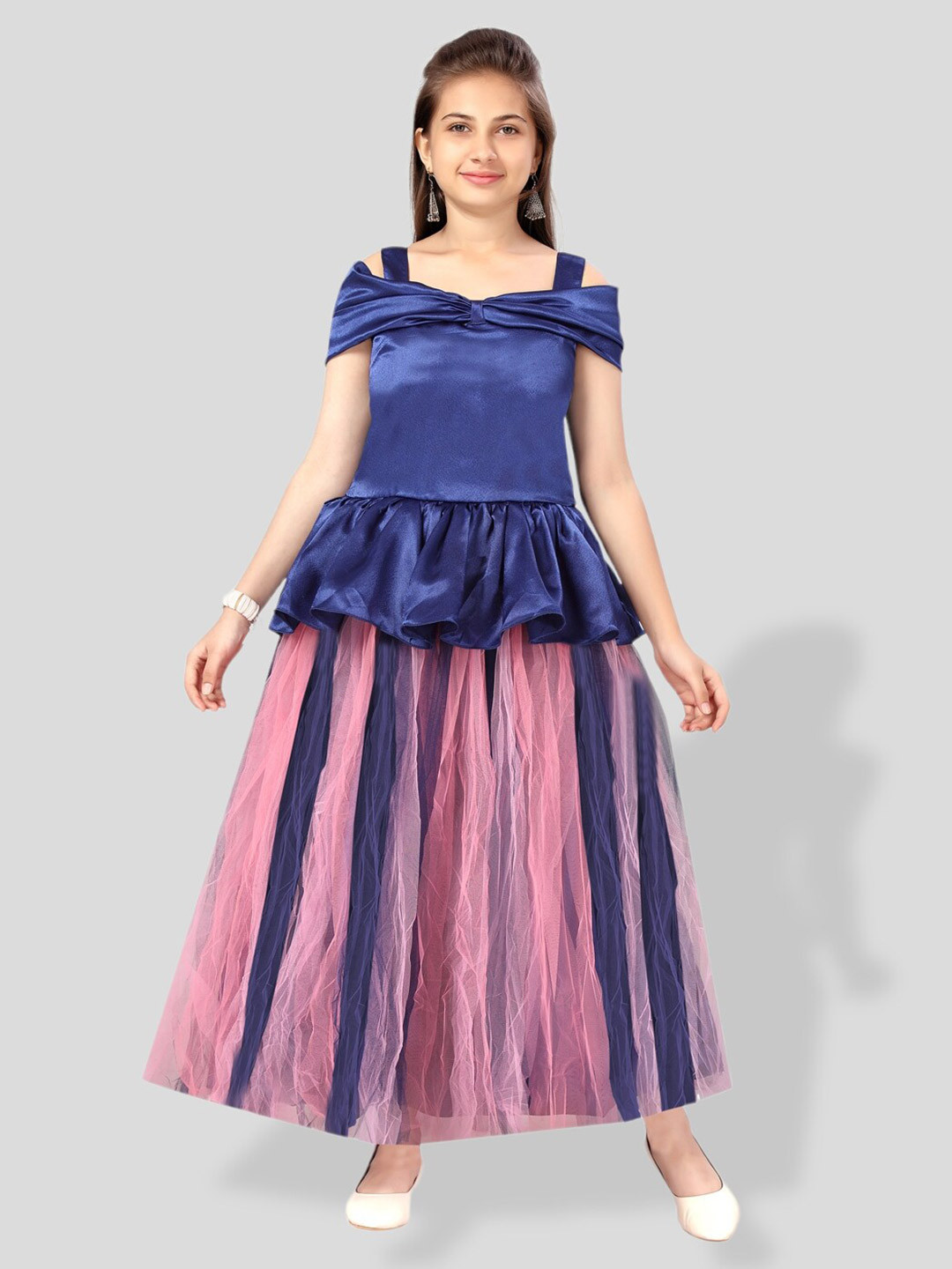 BAESD Girls Cold-Shoulder Peplum Sheen Dress