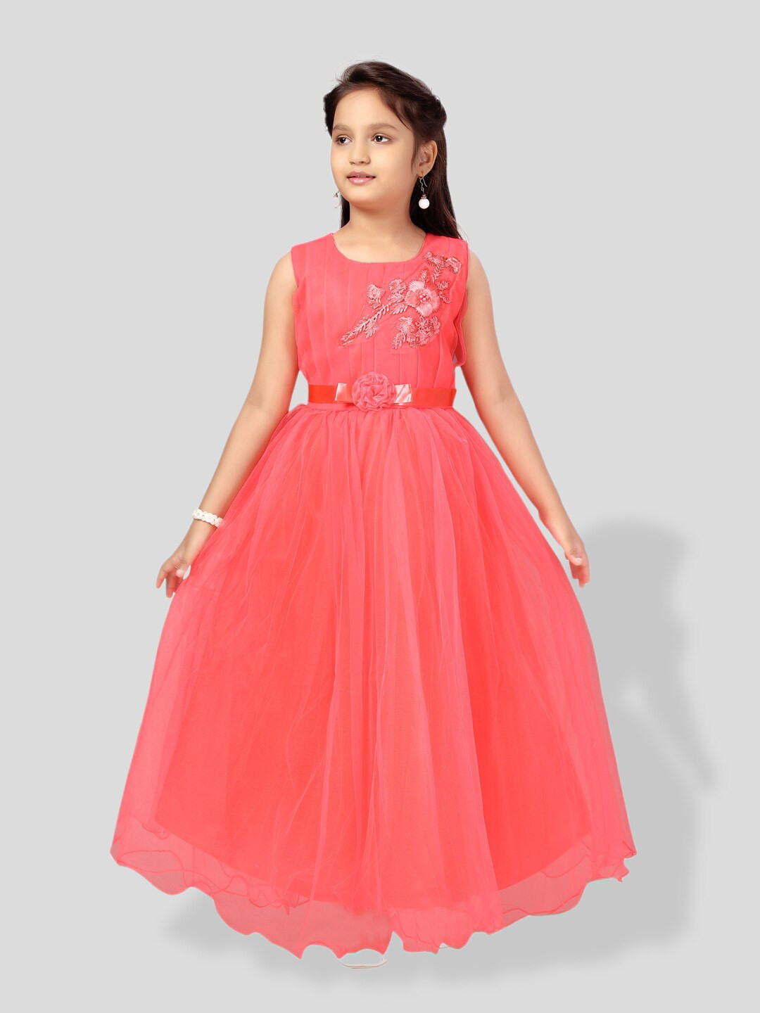BAESD Girls Floral Embroidered Net Fit & Flare Maxi Dress