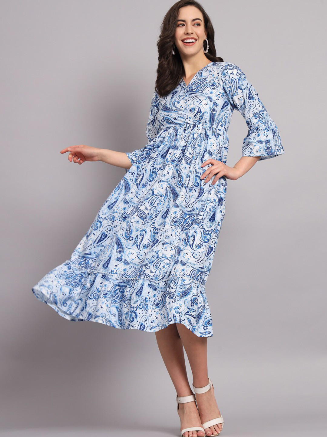 The Dry State Paisley Print Bell Sleeve Midi Dress