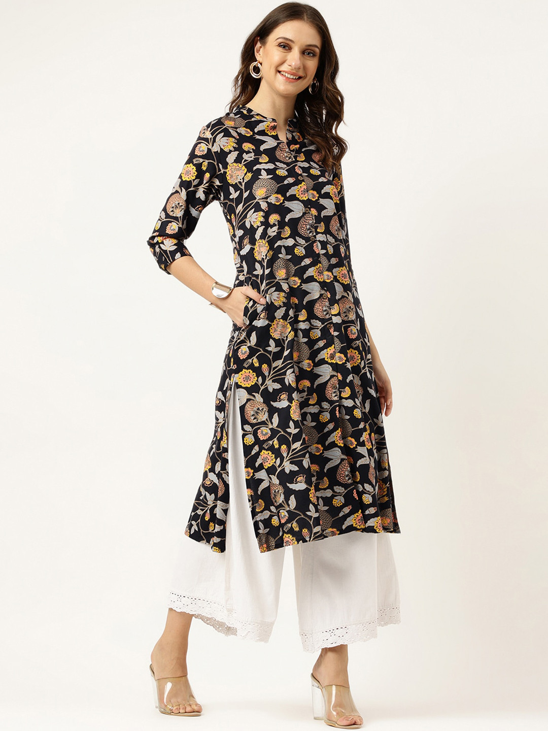 Ashlee Floral Printed Mandarin Collar Kurta