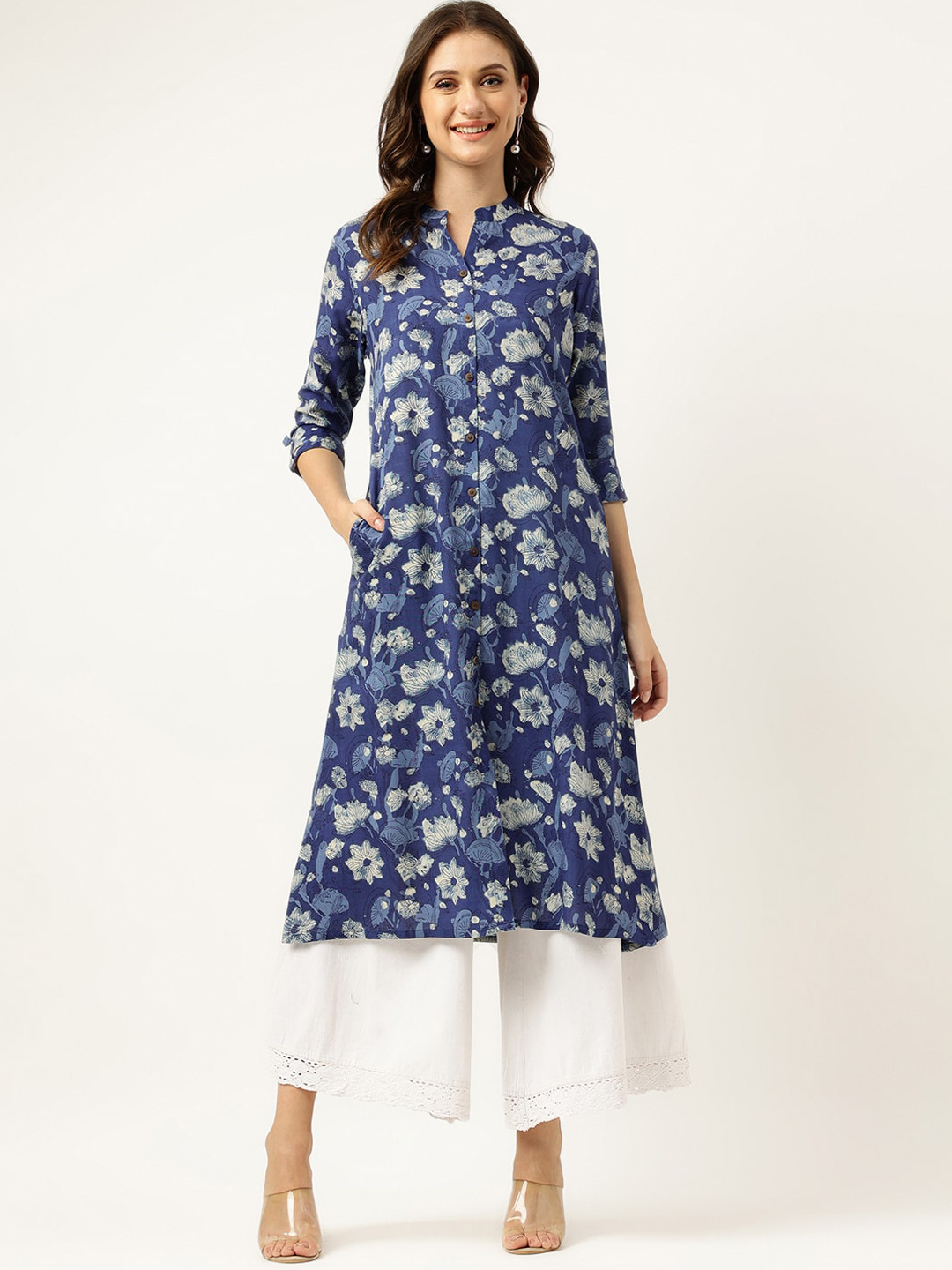 Ashlee Floral Printed Mandarin Collar Kurta