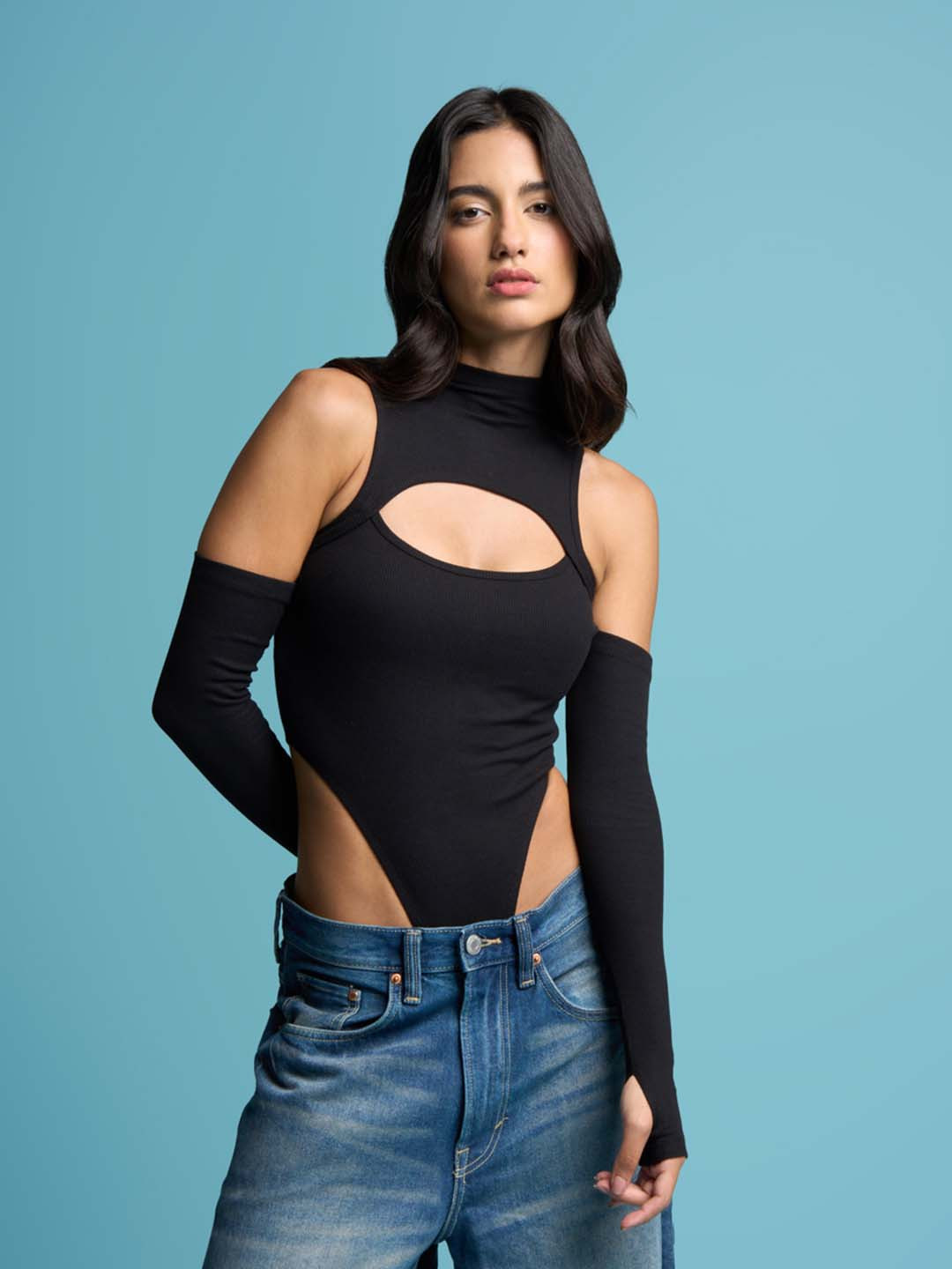 Bonkers Corner Black Ribbed Two Way Bodysuit