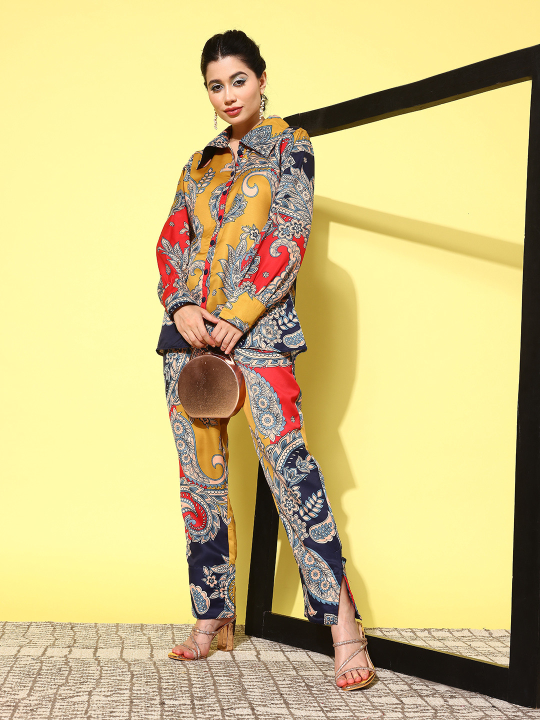 Yufta Red Paisley Printed Satin Co-Ords