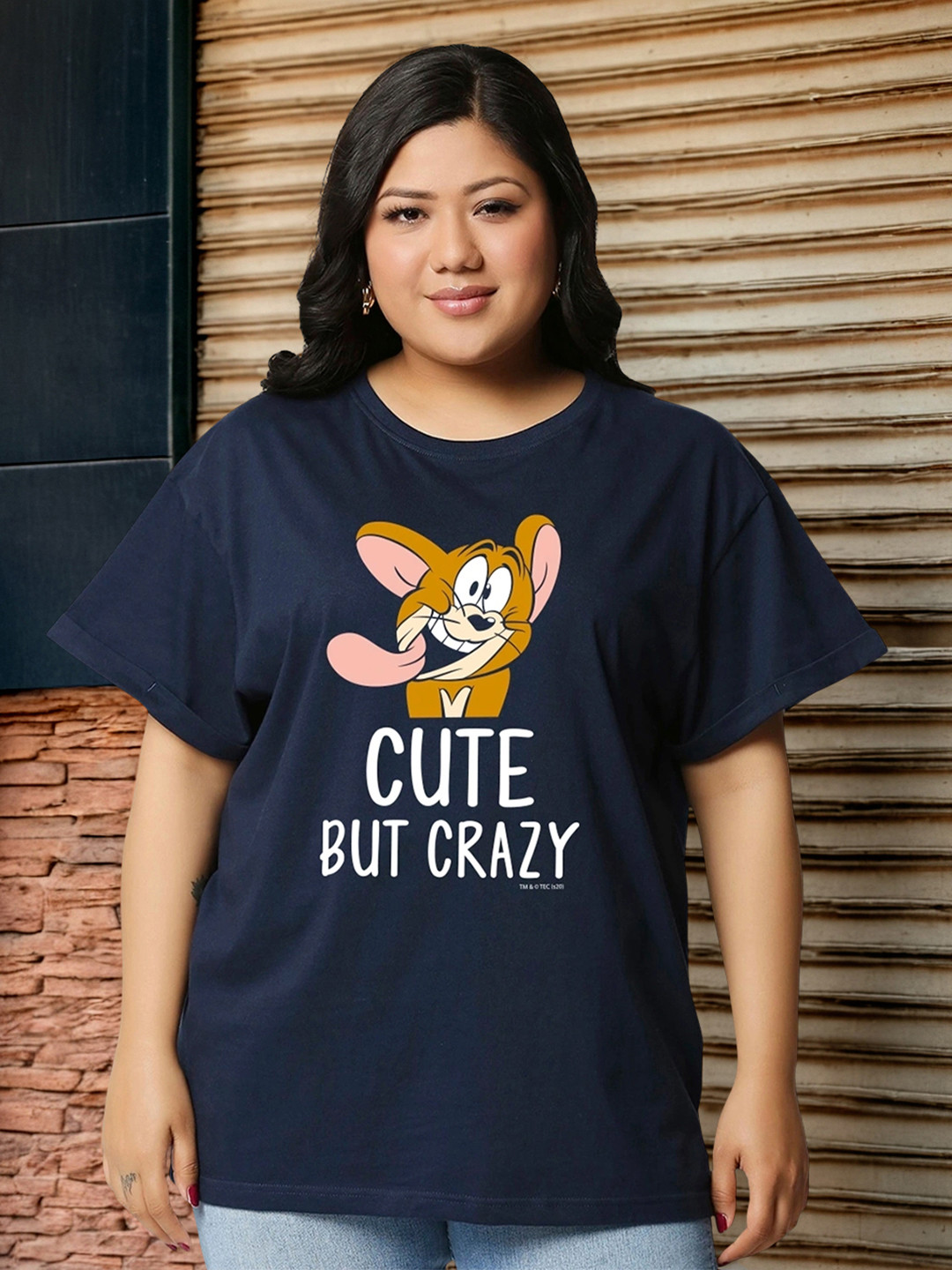 Bewakoof x Official Tom & Jerry Merchandise Graphic Print Plus Size Boyfriend Fit T-shirt