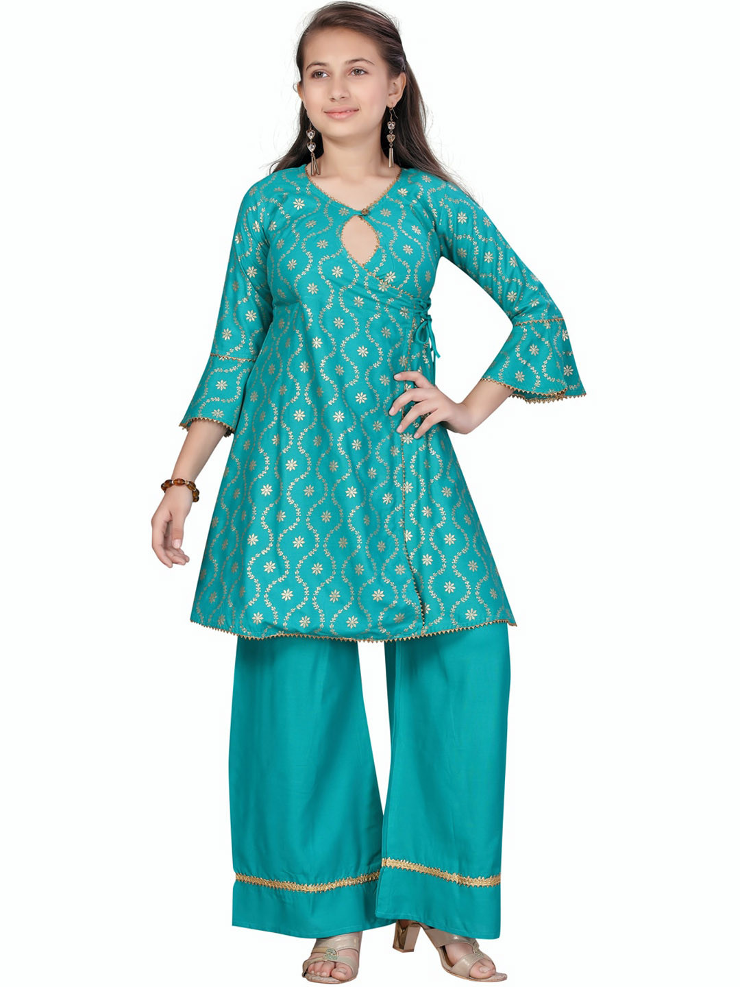 BAESD Girls Ethnic Motifs Printed Pure Cotton Kurta with Palazzos