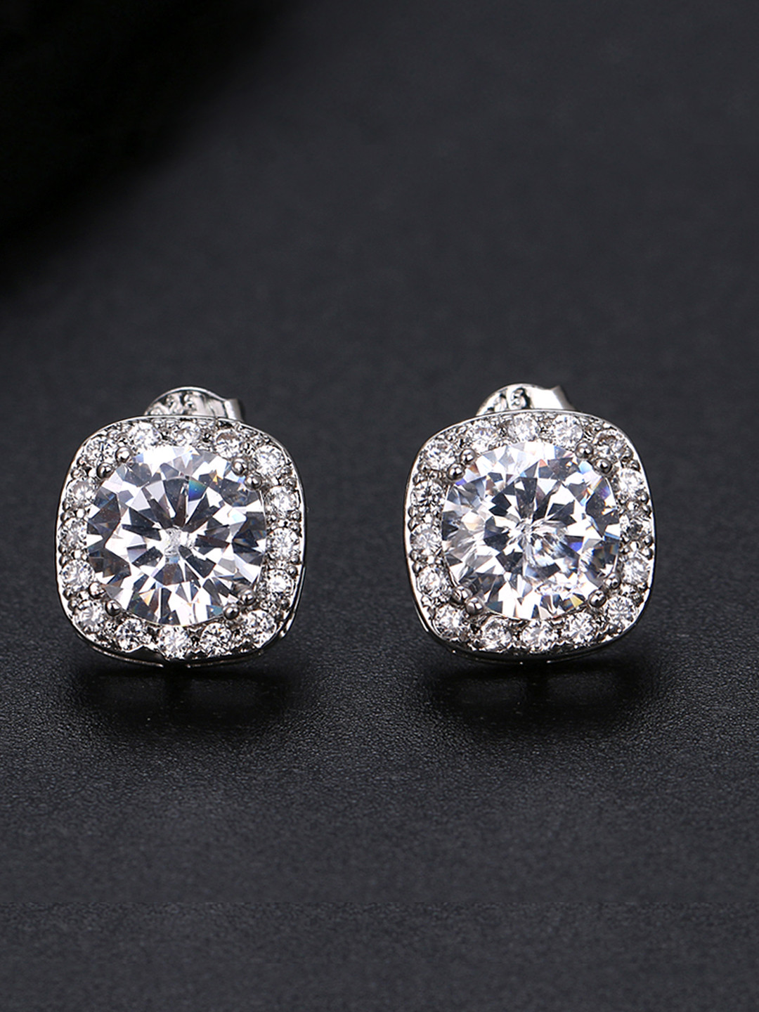 Yellow Chimes Crystals from Swarovski Collection White & Steel-Toned Rhodium-Plated Circular Studs