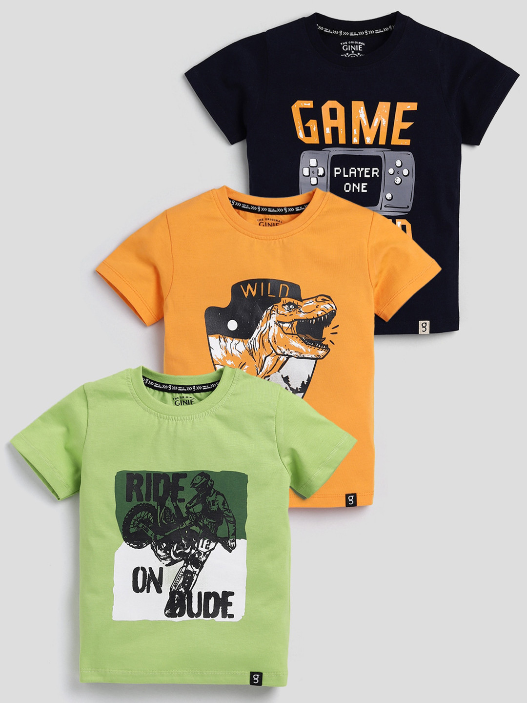 Ginie Boys Pack Of 3 Printed Pure Cotton T-shirts