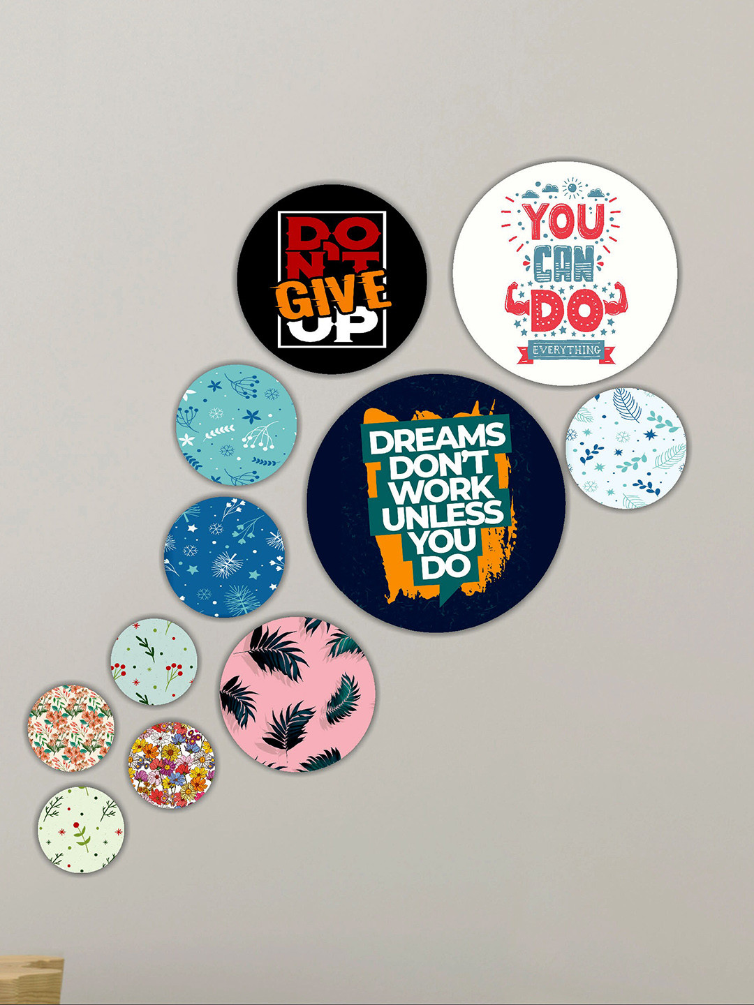 SAF Blue & White 11 Pieces Round Shape Modern Painting Framed Wall Art