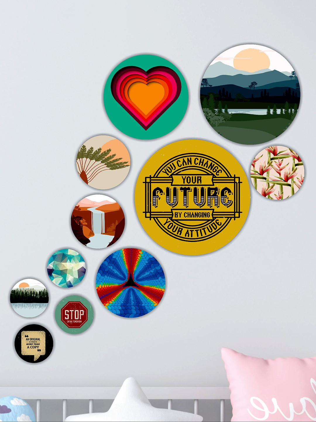 SAF Black & Yellow 11 Pieces Painting Wall Art