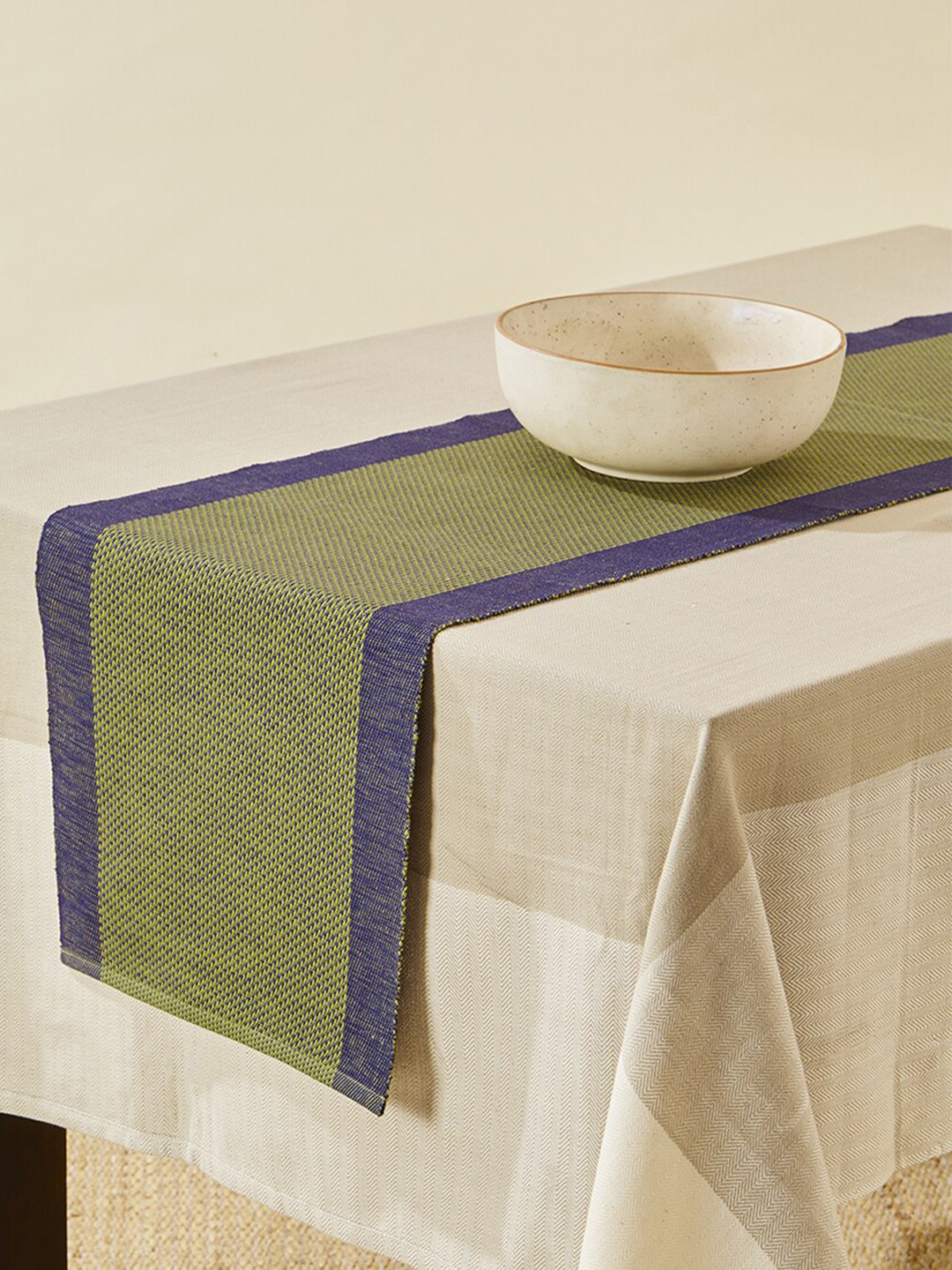Fabindia Green & Blue Cotton Large Table Runner