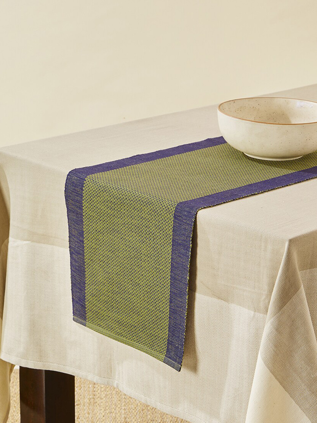 Fabindia Green Woven Design Cotton Table Runner