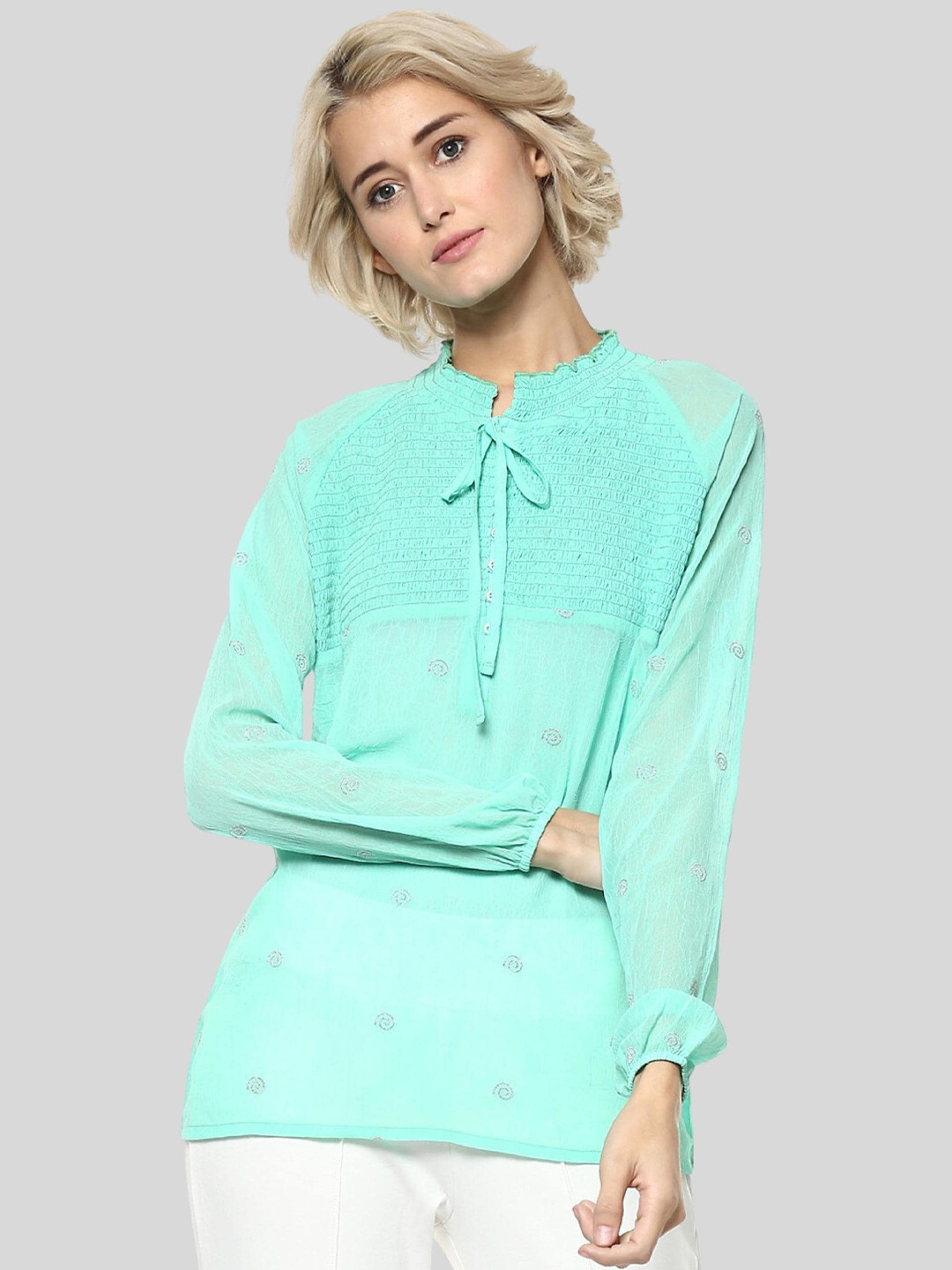 Moda Elementi Tie-Up Neck Cotton Top