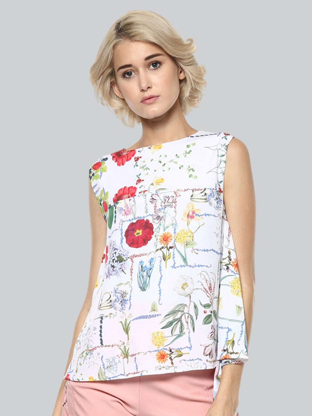 Moda Elementi Floral Printed Boat Neck A-Line Top