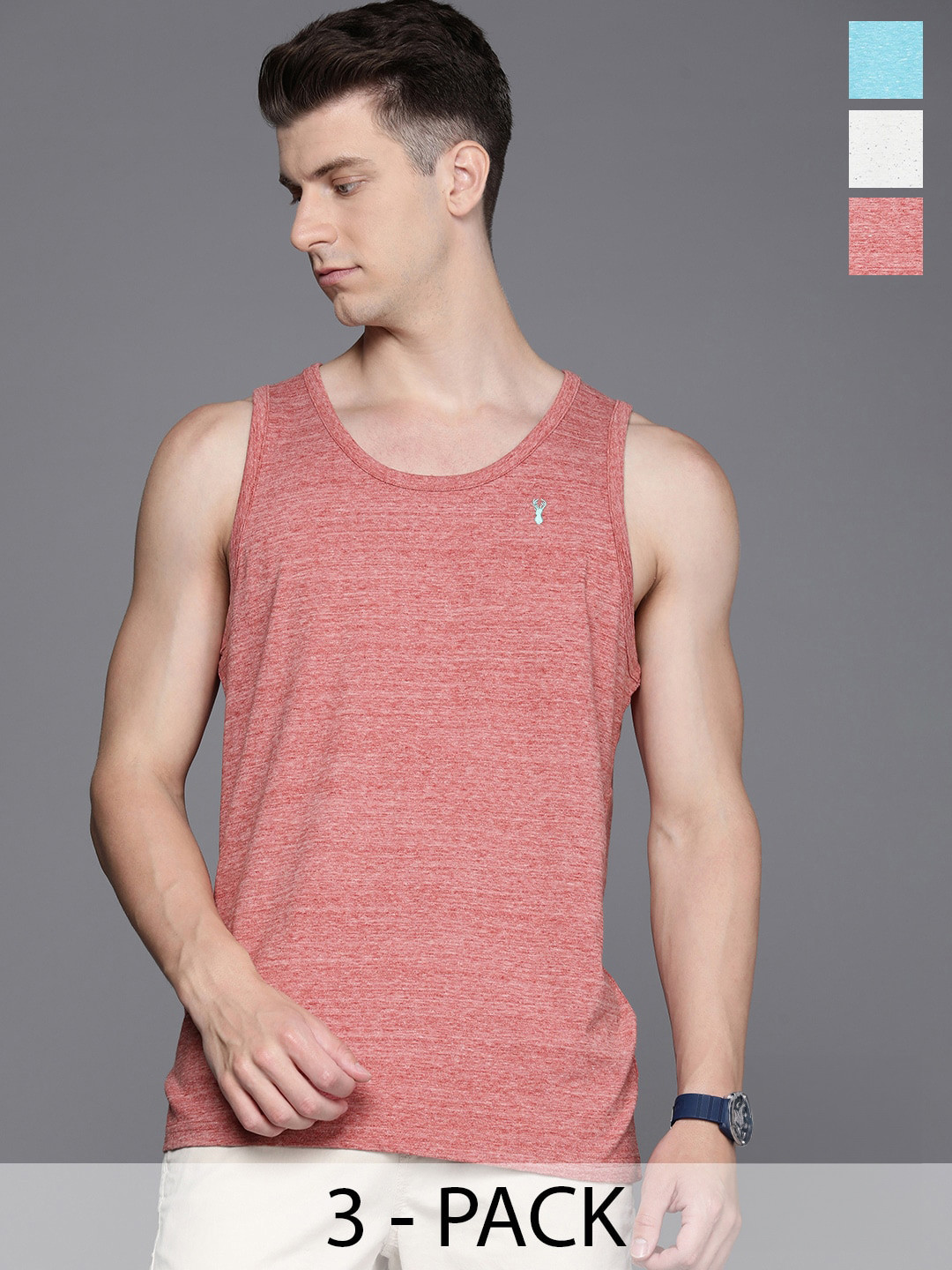 NEXT Men Pack Of 3 Round Neck Sleeveless Speckled Detail T-shirt