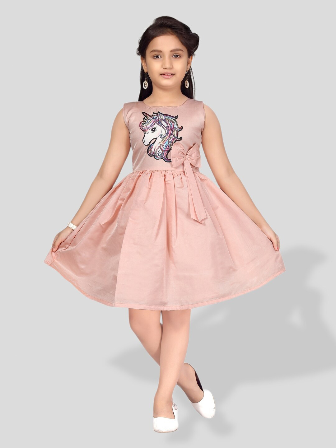 BAESD Girls Unicorn Patch Fit & Flare Silk Dress