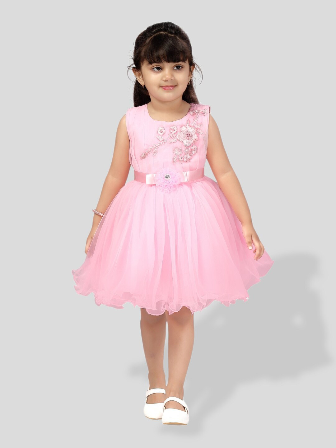 BAESD Girls Embellished Gathered Or Pleated Net Fit & Flare Party Dress