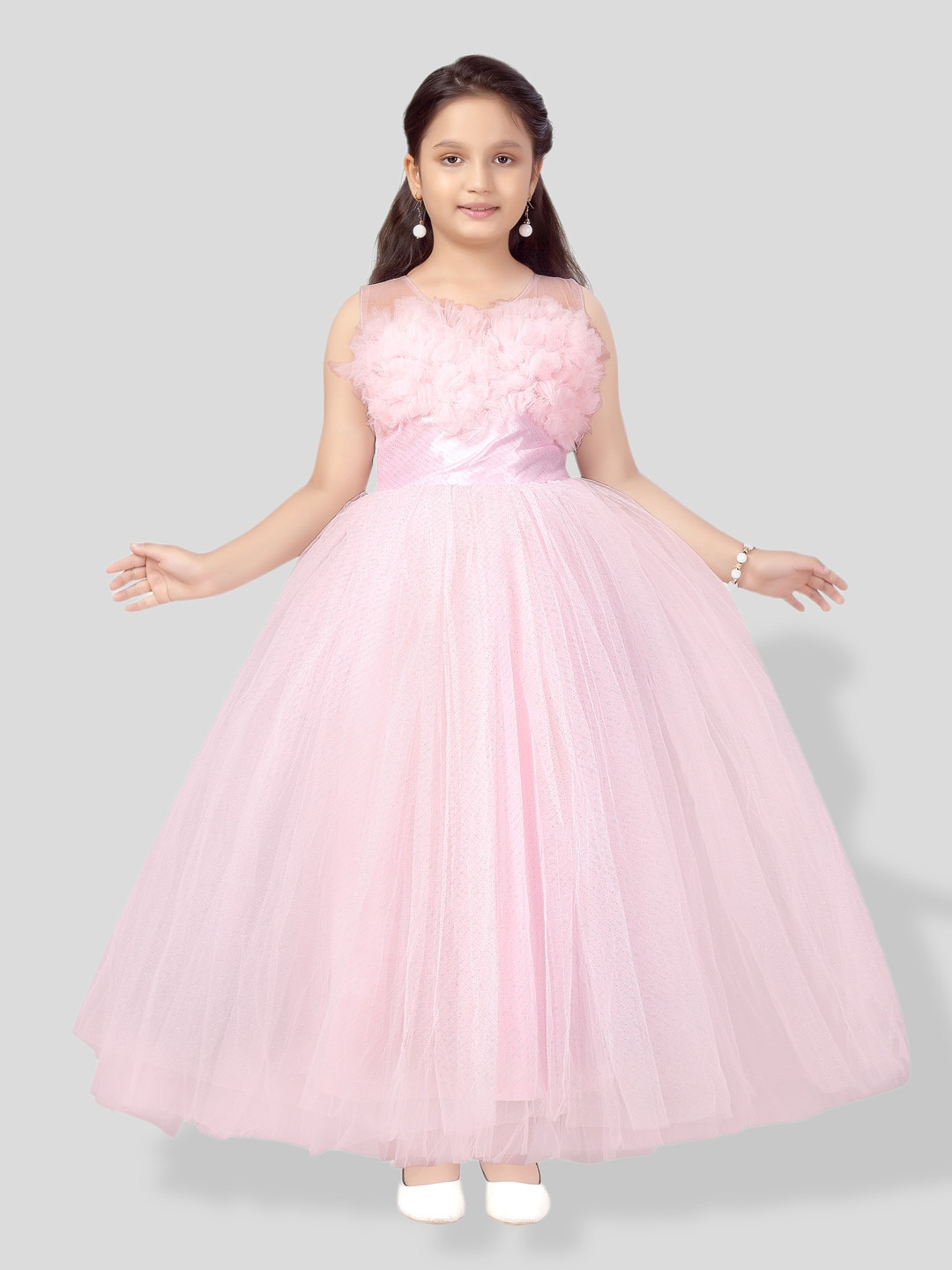 BAESD Girls Applique Detailed Tulle Gown