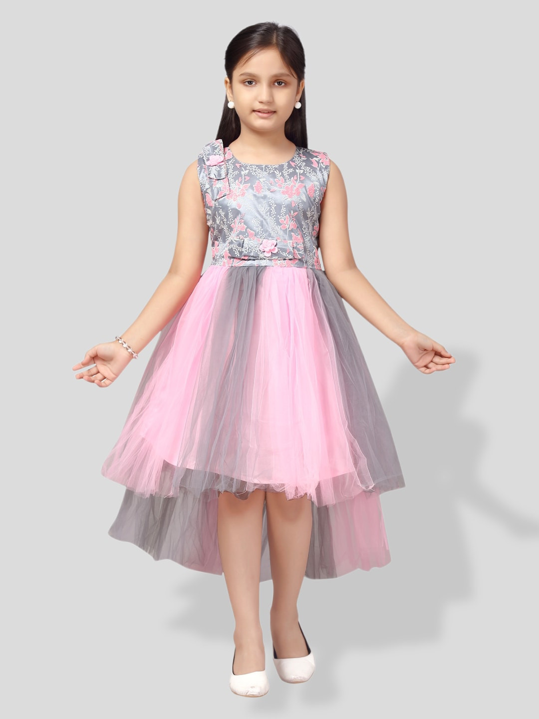 BAESD Girls Self Design Embroidered Detailed Tulle Fit & Flare Dress
