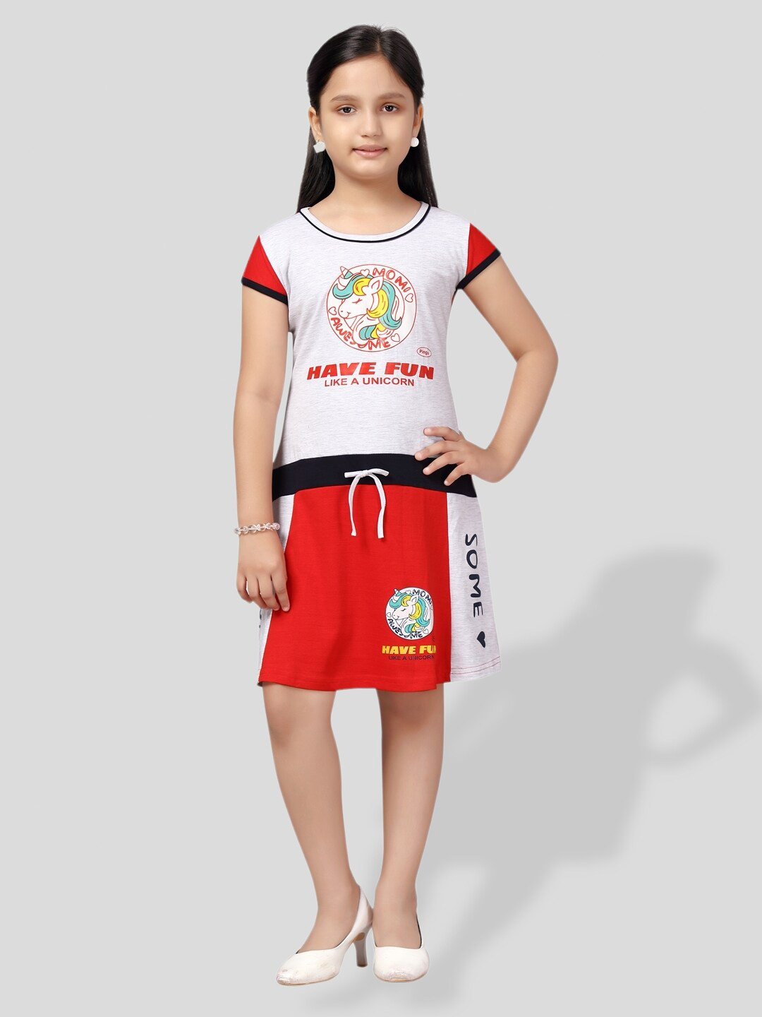 BAESD Girls Graphic Printed Tie up Detailed A Line Dress