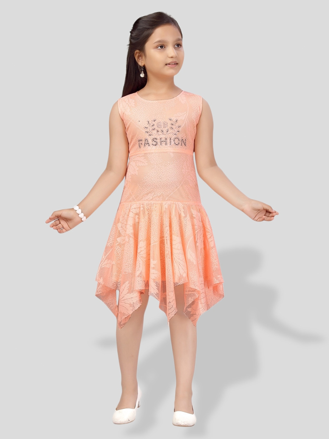 BAESD Girls Self Design Gathered Detailed Drop Waist Midi Dress