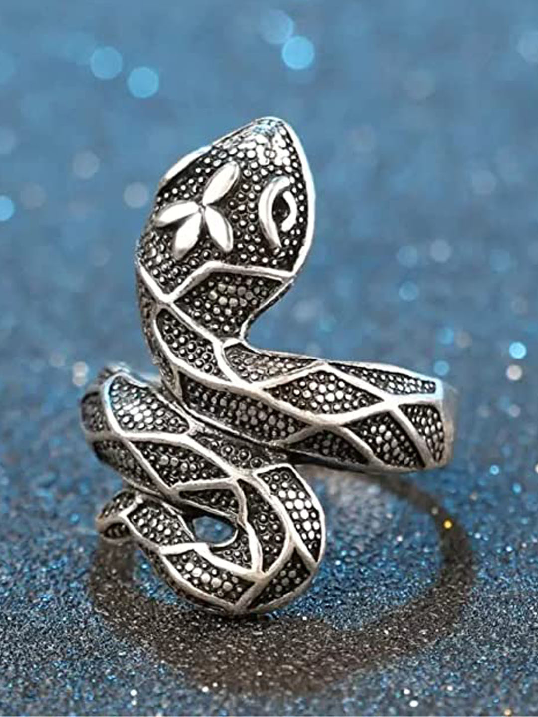 VIEN Sterling Silver-Plated Snake Oxidised Finger Ring