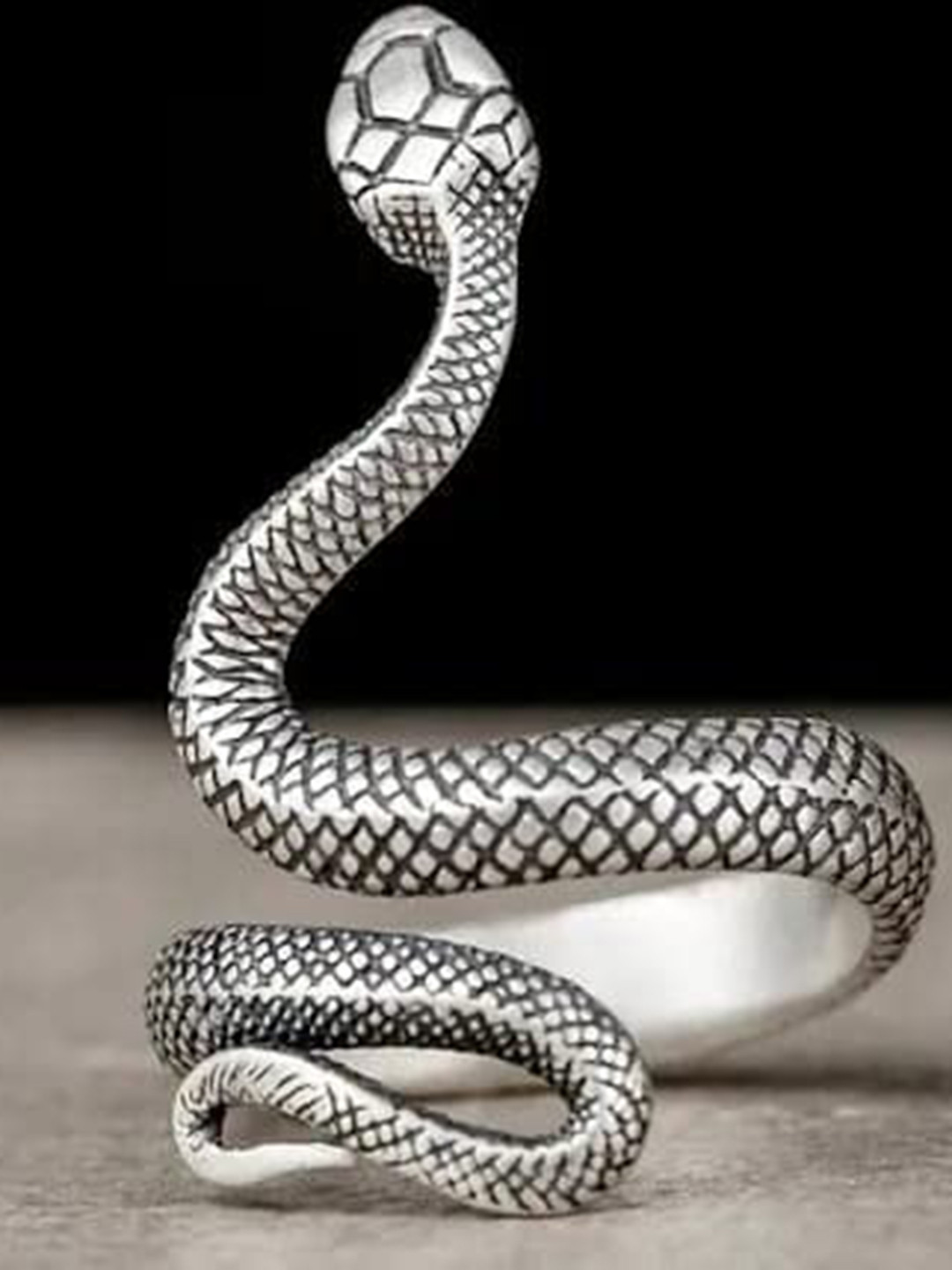 VIEN Sterling Silver-Plated Snake Oxidised Finger Ring
