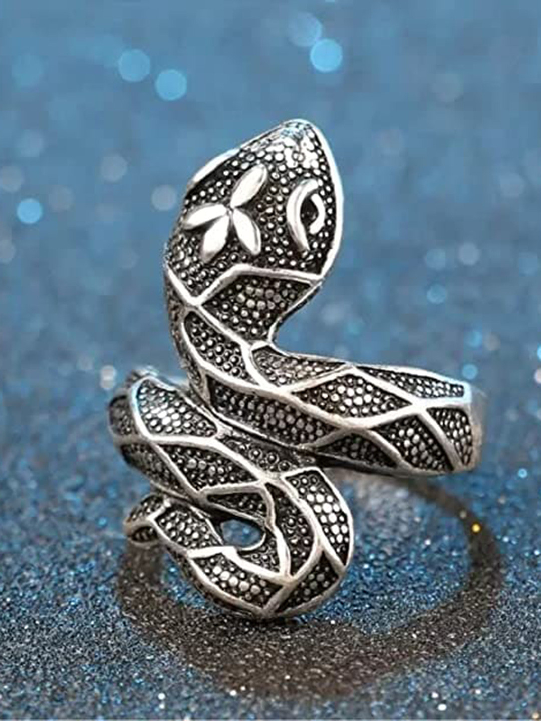 VIEN Sterling Silver-Plated Snake Oxidised Finger Ring
