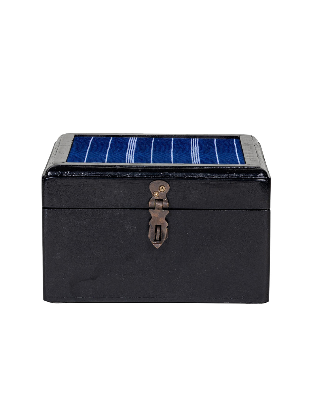 Contrast Living Black Wooden Decorative Jewellery Box With Cotton Fabric on top Box
