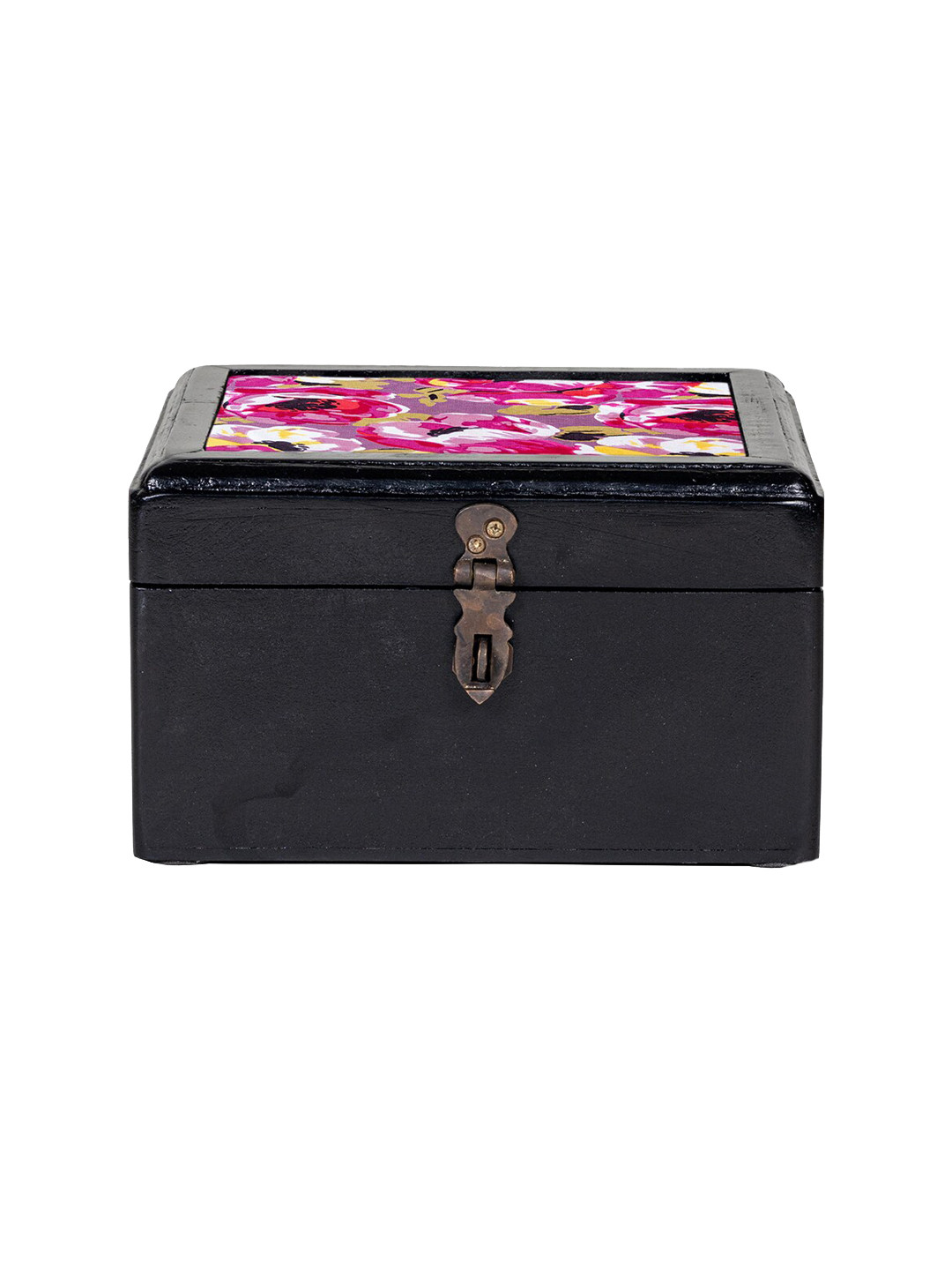 Contrast Living Wooden Decorative Jewellery Painted Box with Cotton Fabric On Top Box