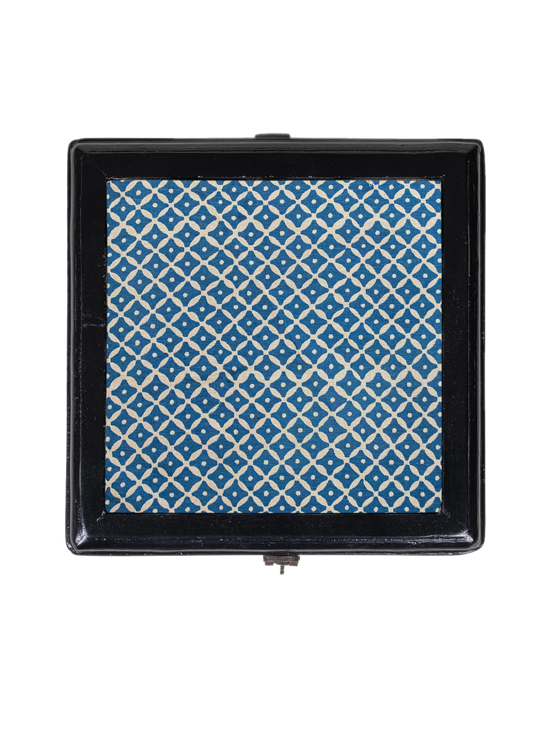 Contrast Living Turquoise Blue Ethnic Motifs Printed Wooden Jewellery Box