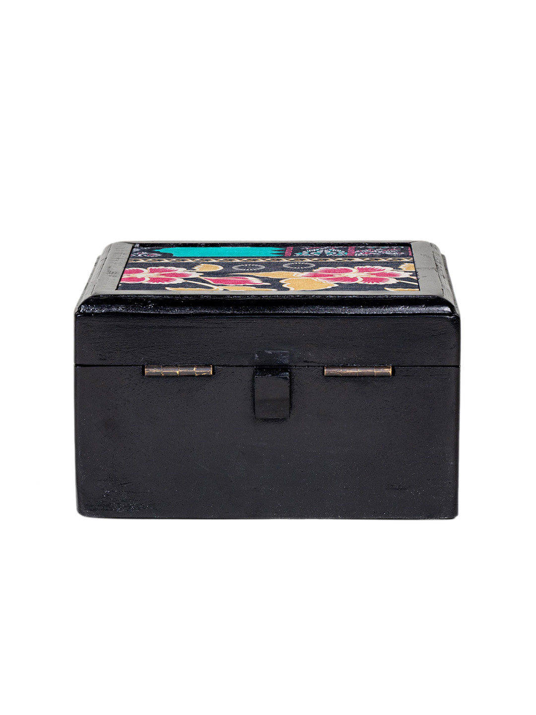 Contrast Living Black Floral Painted Jewellery Box