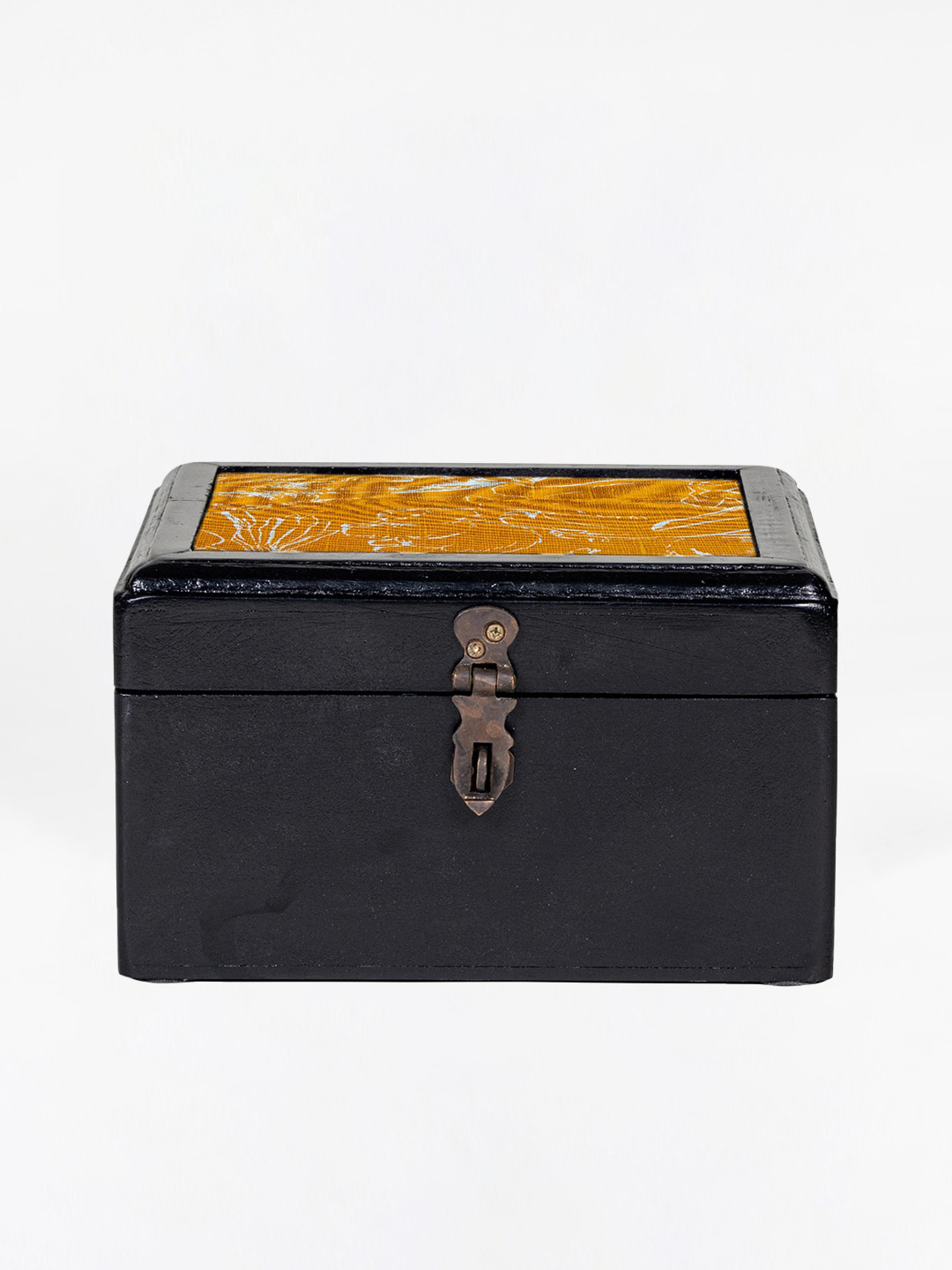 Contrast Living Mustard Painted Wooden Decorative Jewellery Box
