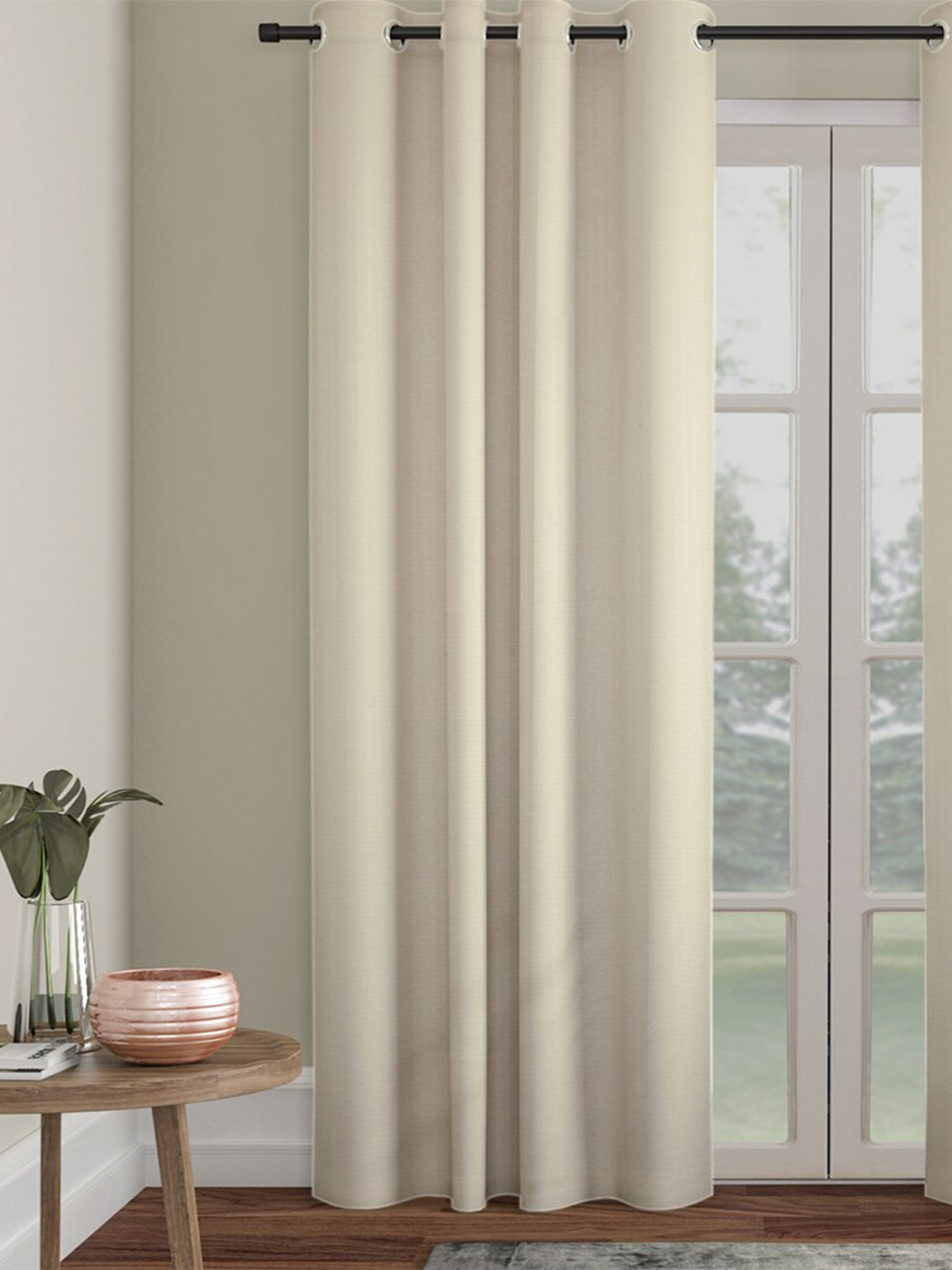 Fabindia White Self Design Cotton Room Darkening Door Curtain