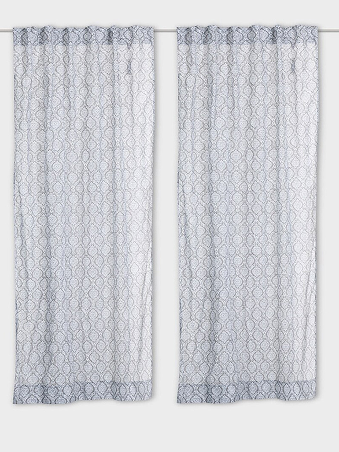 Fabindia Mahika Grey & White Printed Sheer Door Curtain