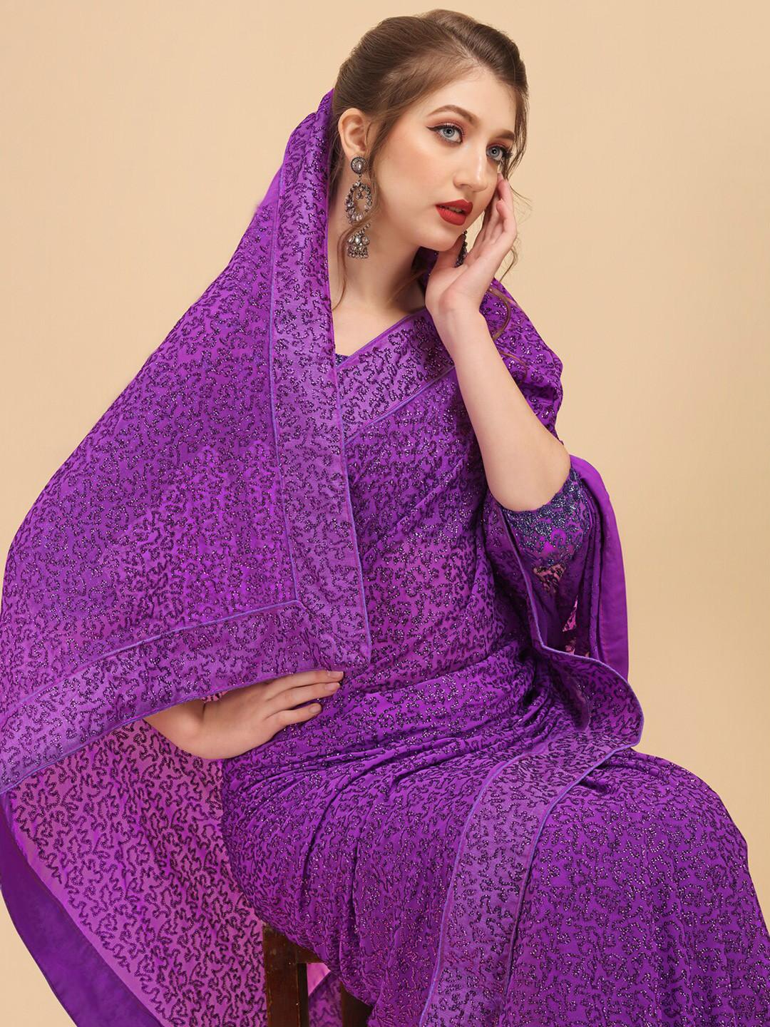 Sangria Lavender Sequin Embellished Saree