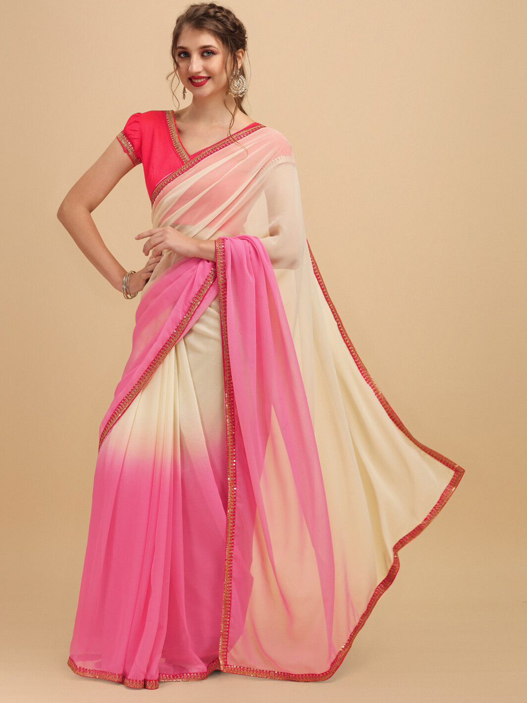 Sangria Pink Ombre Designer Saree