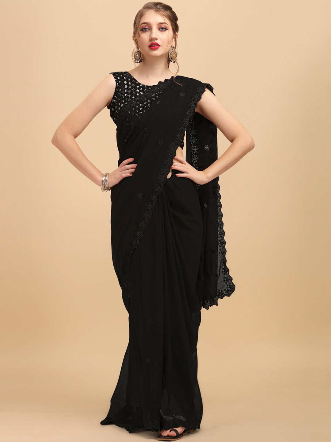 Sangria Black Embroidered Saree