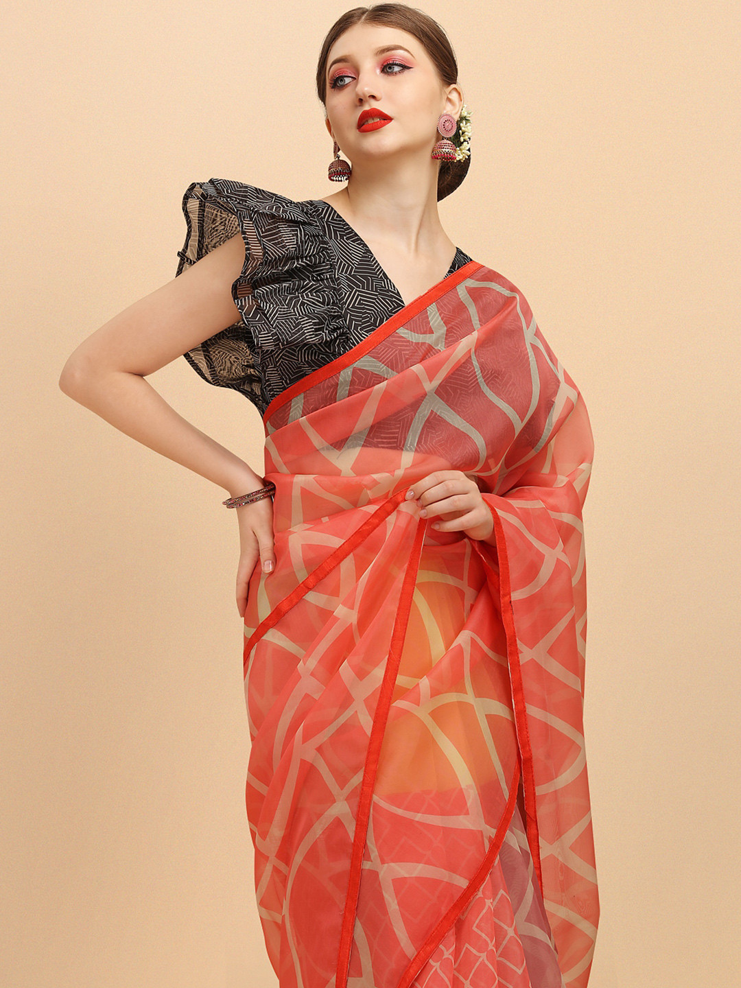 Sangria Pink Organza Designer Saree