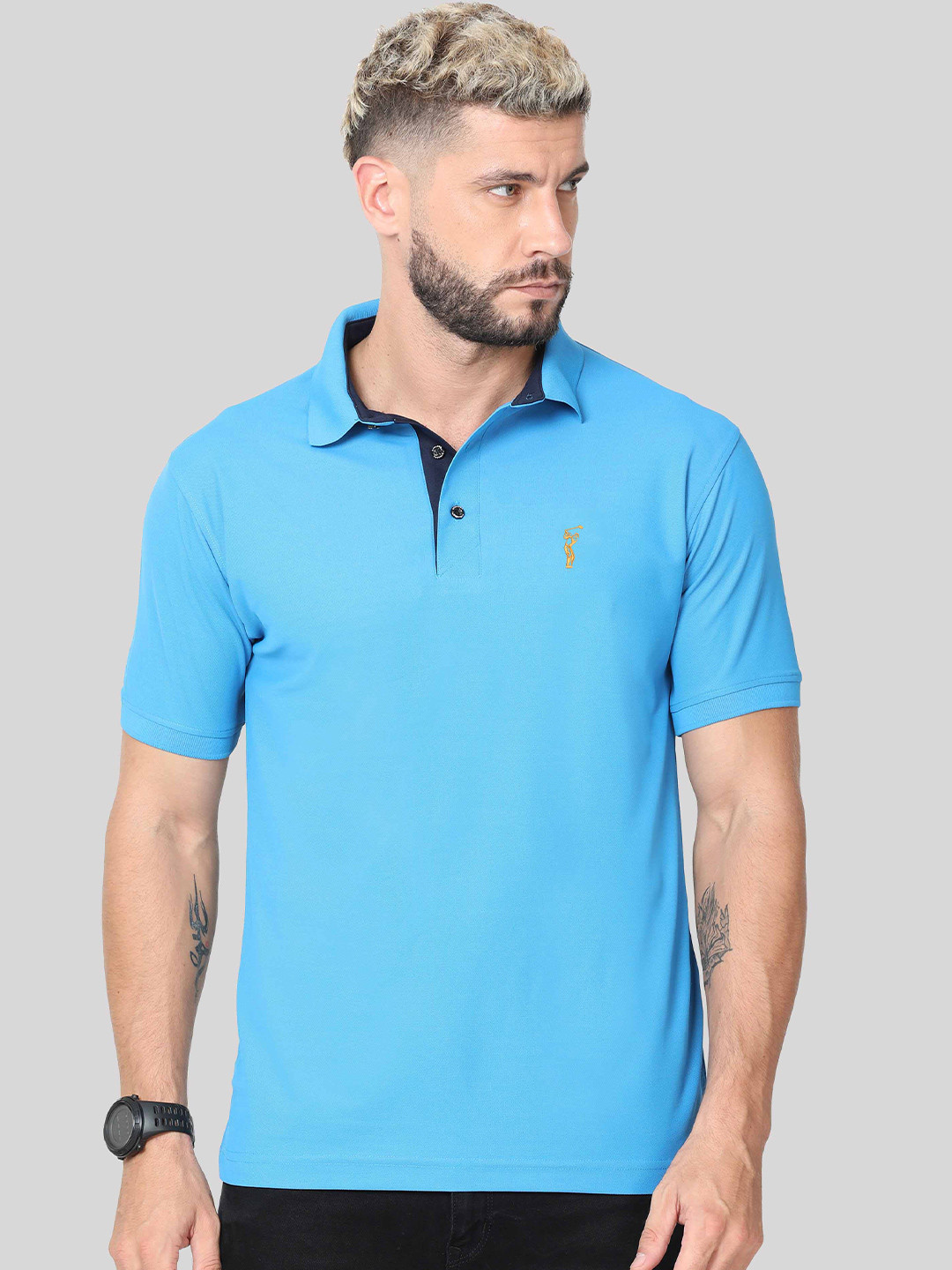 STELLERS Men Solid Wrinkle Free Quick Dry Stretchable Polo Collar T-shirt