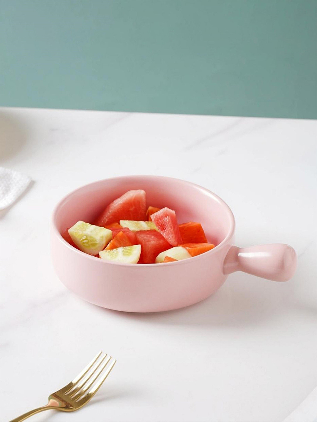 Nestasia Pink Ceramic Serving Bowl With Handle 600 ml